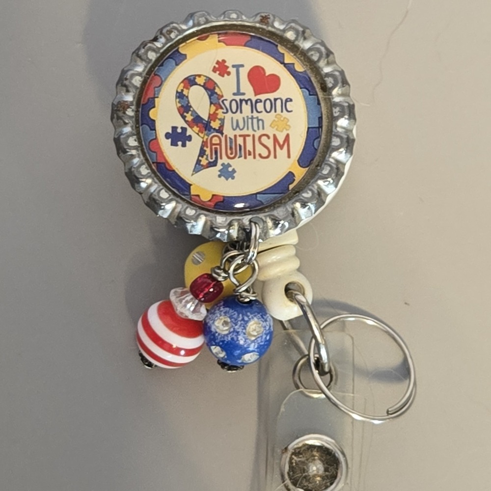 I Love Someone With Autism Bottle Cap  Badge‎ Reel, ID Holder, - Picture 3 of 6